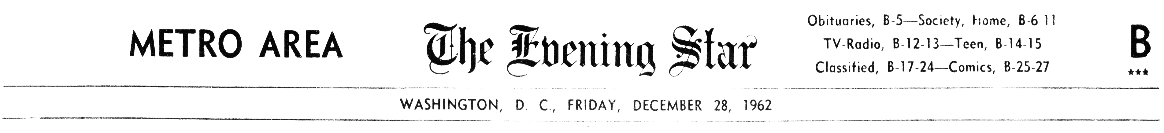 The Washington Star, December 28, 1962, Section B.